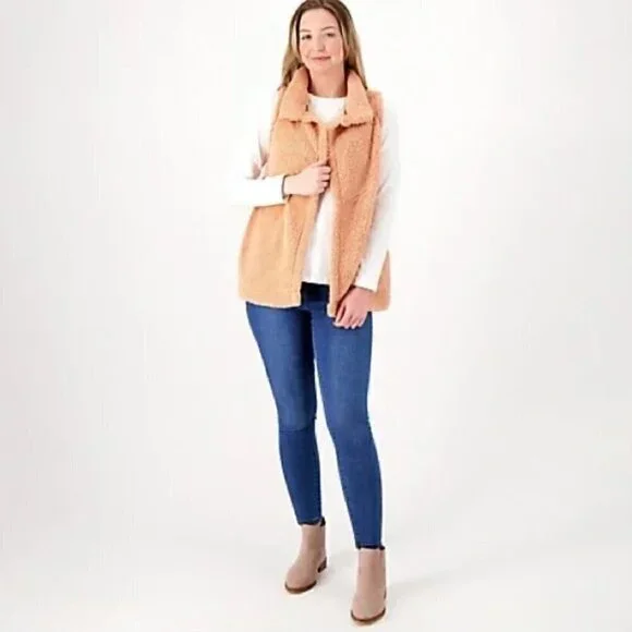 Koolaburra Ugg Sherpa Vest 1X Brushed Back Open Front Collared Fall Winter Pink - Picture 2 of 6